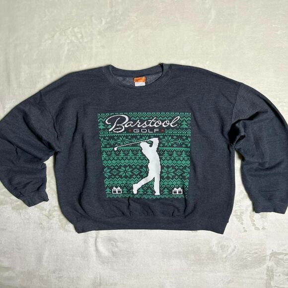 Barstool Sports Graphic Sweatshirt Men's L Winter Golf Print Gray Gildan Holiday - Picture 1 of 7